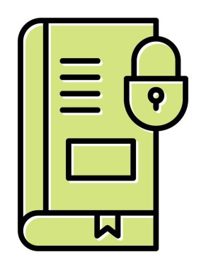 Asma kilit simgesine sahip kitap, vektör illüstrasyon tasarımı, Güvenli Kitap sembolü 