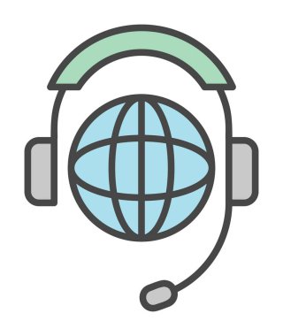 Kulaklık simgesinde Dünya küresi, vektör illüstrasyonu 