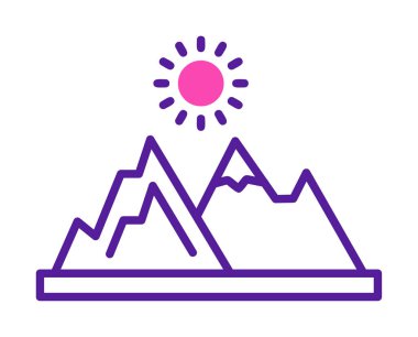 Dağların ve güneşin simgesi. vektör illüstrasyonu