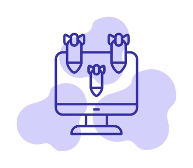 Dos hacker bomba ikonu ile basit düz bilgisayar monitörü