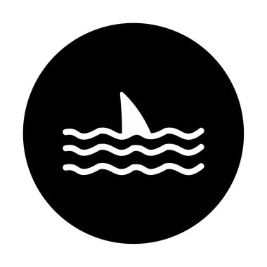 Deniz ikonunda köpekbalığı yüzgeci, vektör illüstrasyonu 