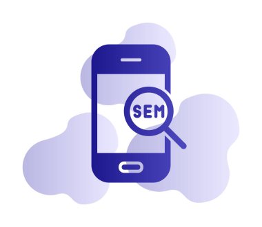 cep telefonu büyüteç ve SEM kısaltması, vektör illüstrasyonu
