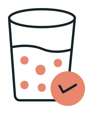 Kabarcıklı bir bardak su ve simge vektör illüstrasyonunu işaretle 