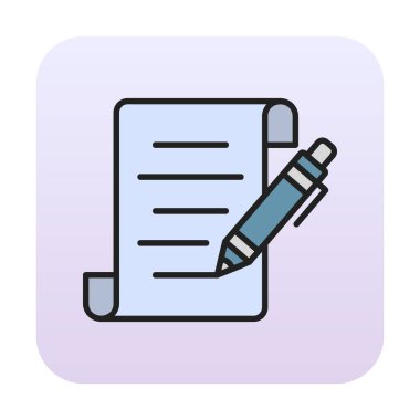 Kalem simgesi ve vektör illüstrasyonlu kağıt sayfası 