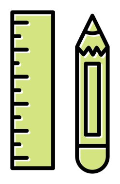 Kalem ve cetveli satırı simgesi, vektör çizim