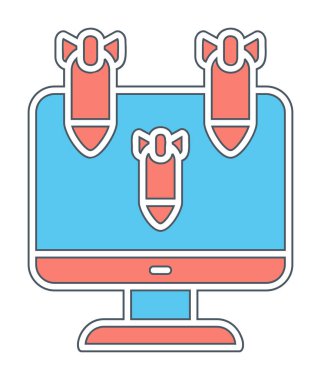 Dos hacker bomba ikonu ile basit düz bilgisayar monitörü