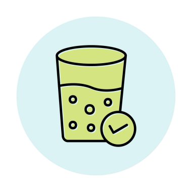 Kabarcıklı bir bardak su ve simge vektör illüstrasyonunu işaretle 