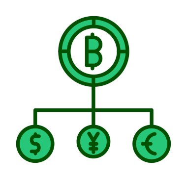 Bitcoin, dolar, avro ve yen sembollü para birimi yapısı 