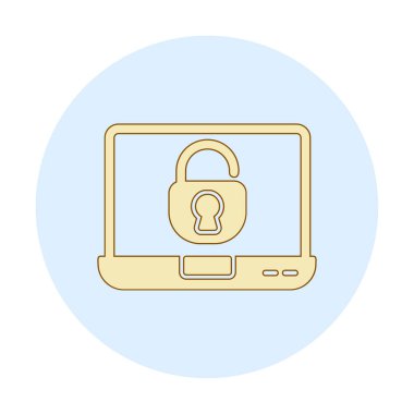 Basit düz dizüstü bilgisayar Aygıtı Kilitli simge vektör çizimi