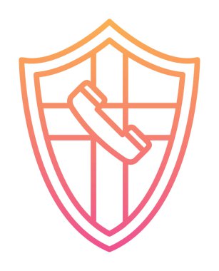 Eski moda telefon ahizesi simgesi olan bir kalkan. Güvenli telefon hattı. vektör çizimi tasarımı