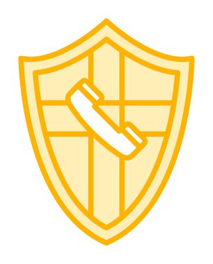 Eski moda telefon ahizesi simgesi olan bir kalkan. Güvenli telefon hattı. vektör çizimi tasarımı