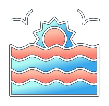 Basit düz gün batımı ve deniz vektörü 