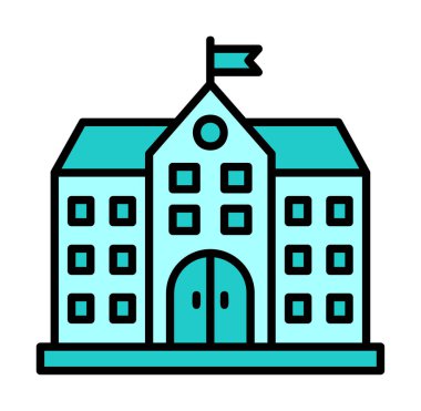 Üniversite binası ikonu. Düz renk tasarımı. vektör illüstrasyonu.                           