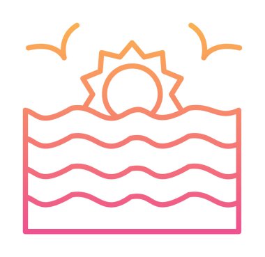 Basit düz gün batımı ve deniz vektörü 