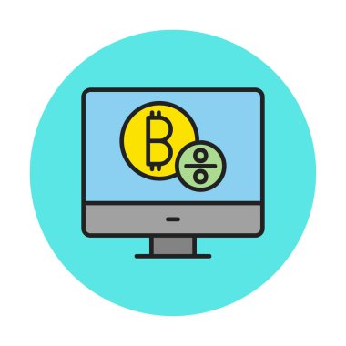 Bitcoin işaret vektör simgesi olan bilgisayar monitörü. Sembol, logo çizimi. Vektör grafikleri
