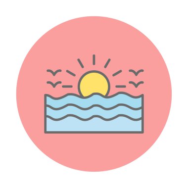 Uçan martılar ikonuyla güneş ve denizin vektör çizimi 