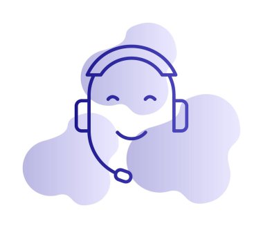 Kulaklık ve gülücükle yüzün vektör çizimi, Çağrı Merkezi kavramı