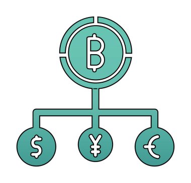 Bitcoin, dolar, avro ve yen sembollü para birimi yapısı 