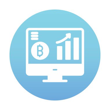 Bitcoin grafikli bilgisayar ekranı, vektör illüstrasyonu basit tasarım