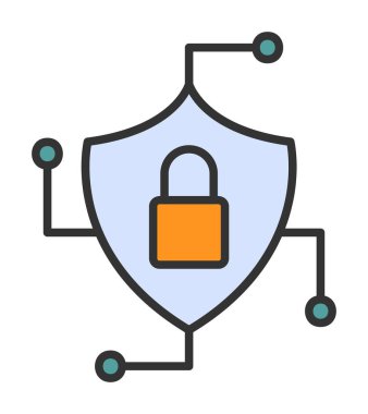 Asma kilit simgesi, vektör illüstrasyonlu güvenli kalkan