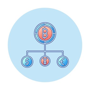 Bitcoin, dolar, avro ve yen sembollü para birimi yapısı 