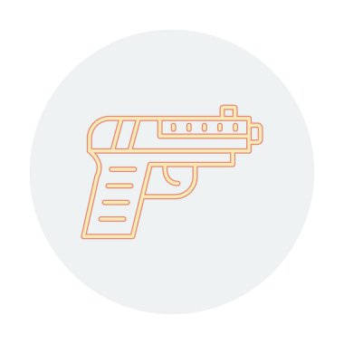 Silah ikonu. İnce çizgili illüstrasyon, beyaz üzerine izole edilmiş. Herhangi bir ağ, uygulama, ui ve kullanım için tasarım.