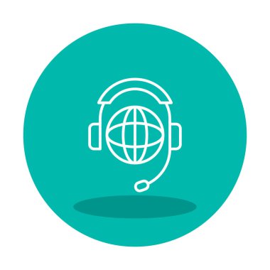 Kulaklık simgesinde Dünya küresi, vektör illüstrasyonu 