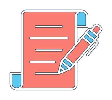 Kalem simgesi ve vektör illüstrasyonlu kağıt sayfası 