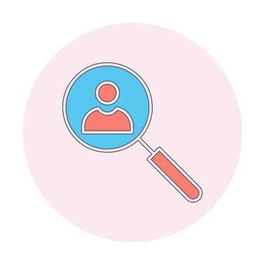 Arama simgesi, insan avatarıyla büyüteç, vektör illüstrasyonu