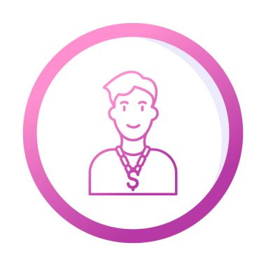 Zincir simgesinde saç stili ve doollar işareti olan erkek avatarı, vektör illüstrasyonu 