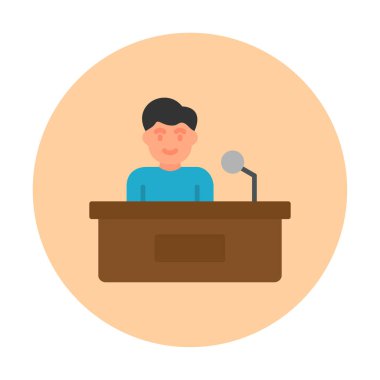 Yorumcular konuşma standında konuşma yapıyorlar, vektör illüstrasyonu