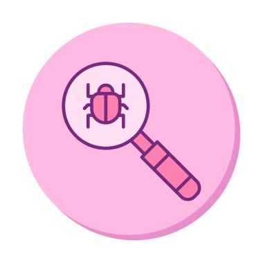 Böcekli büyüteç, virüs tespit simgesi, vektör illüstrasyon tasarımı 