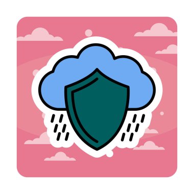 bulut güvenliği düz simgesi, vektör illüstrasyonu