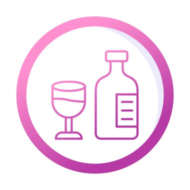 Şarap kadehi simgesi olan şişe, vektör illüstrasyonu 