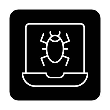 Virüs bulaşmış dizüstü bilgisayar web simgesi, vektör illüstrasyonu