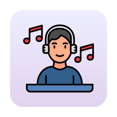 DJ avatar web simgesi, vektör illüstrasyonu 