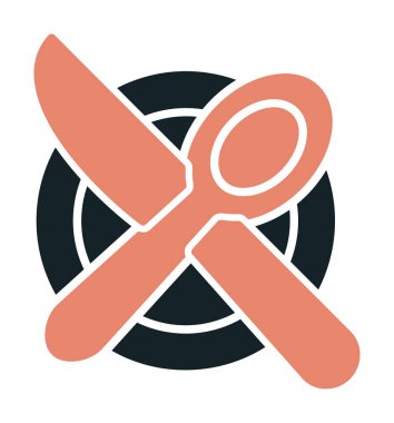 bıçak ve çatal tabakta, yemek ikonu, vektör illüstrasyonu  