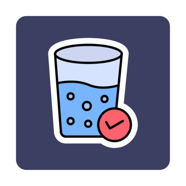 Kabarcıklı bir bardak su ve simge vektör illüstrasyonunu işaretle 