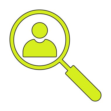 Arama simgesi, insan avatarıyla büyüteç, vektör illüstrasyonu