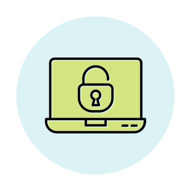 Basit düz dizüstü bilgisayar Aygıtı Kilitli simge vektör çizimi