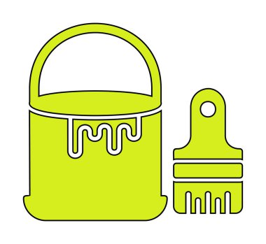 Boya fırçası ve kova vektör çizimi, simge ögesi arkaplanı                    