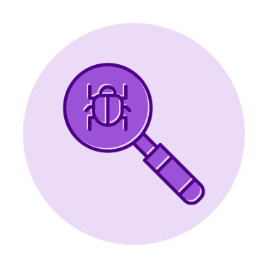 Böcekli büyüteç, virüs tespit simgesi, vektör illüstrasyon tasarımı 