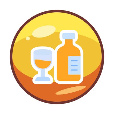 Şarap kadehi simgesi olan şişe, vektör illüstrasyonu 