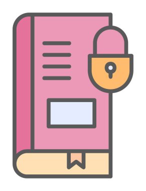 Asma kilit simgesine sahip kitap, vektör illüstrasyon tasarımı, Güvenli Kitap sembolü 