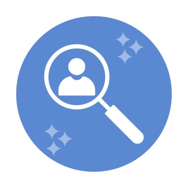 Arama simgesi, insan avatarıyla büyüteç, vektör illüstrasyonu