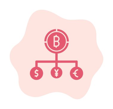 Bitcoin, dolar, avro ve yen sembollü para birimi yapısı 