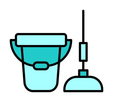 kova ve paspas simgesi, vektör illüstrasyonu  