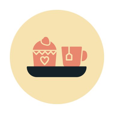 Öğleden sonra çay fincanı ve tatlı kek, vektör illüstrasyonu 