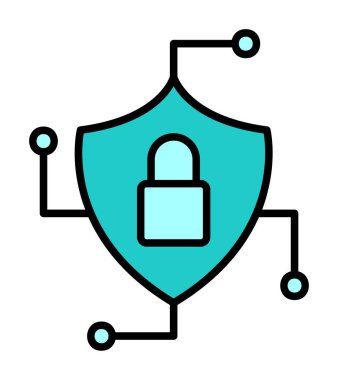 Asma kilit simgesi, vektör illüstrasyonlu güvenli kalkan