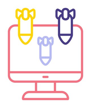 Dos hacker bombalı basit düz bilgisayar monitörü